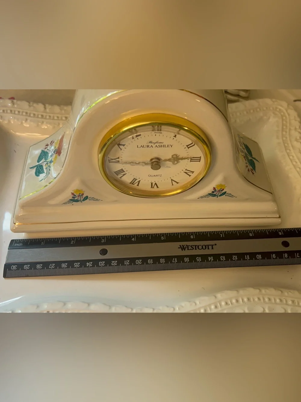 Vintage Laura Ashley Ceramic Mantel Clock Floral pattern and Quartz Movement